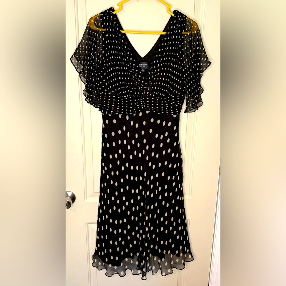 Adrianna Papell Black and White Polka Dot Silk Midi Dress Rock a Billy